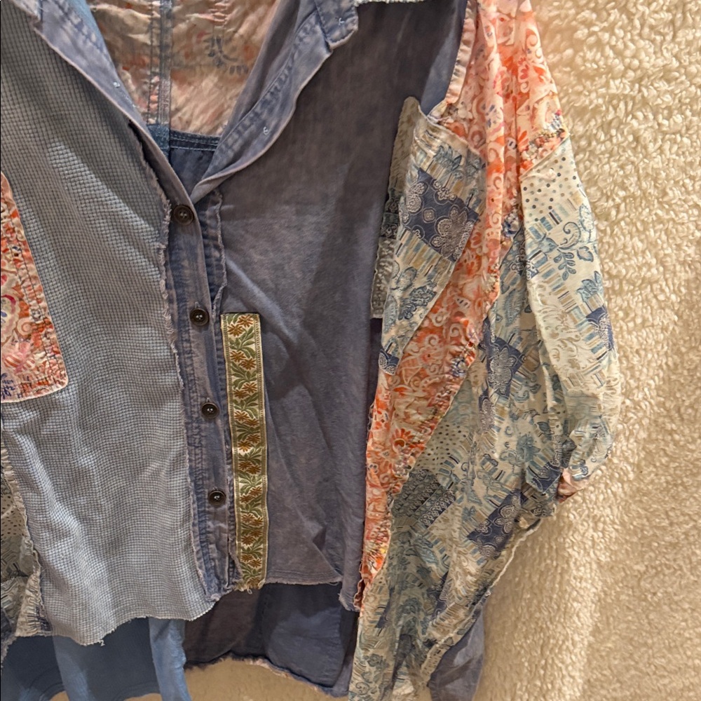 Boho Patchwork Button-Up Shirt - image 4